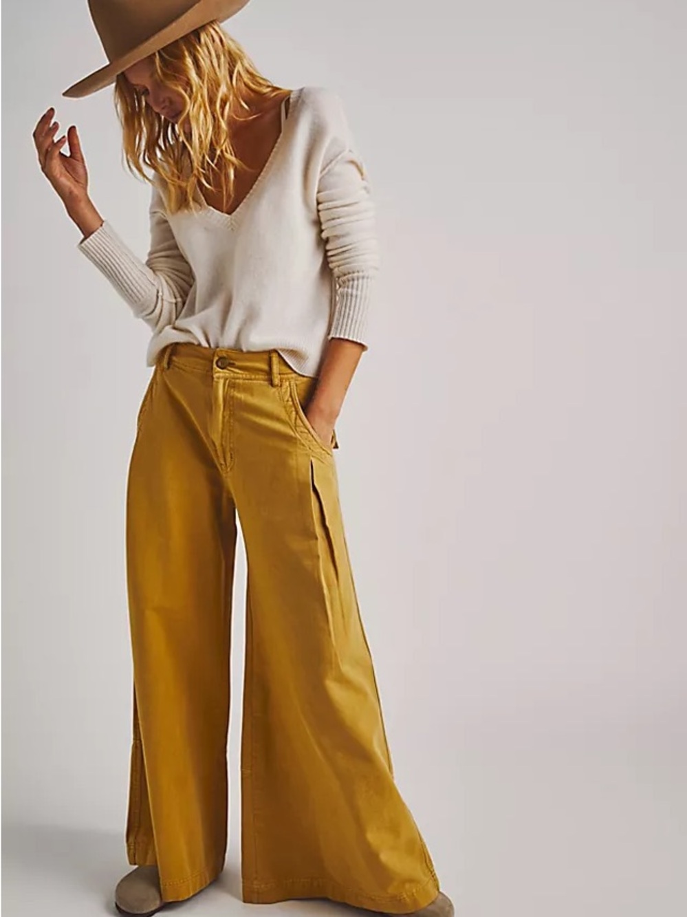 Free People Out of Touch Extreme Wide Leg Trouser in Solid Yellow Size 0